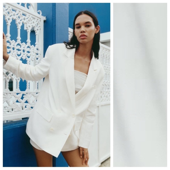NWT. Zara Ecru Linen/Viscose Blend Double Breasted Blazer. Size L - Picture 3 of 11